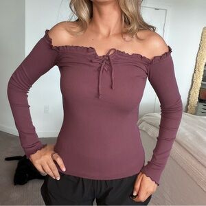 Aeropostale Women's Off-Shoulder Long Sleeve Top - Mauve